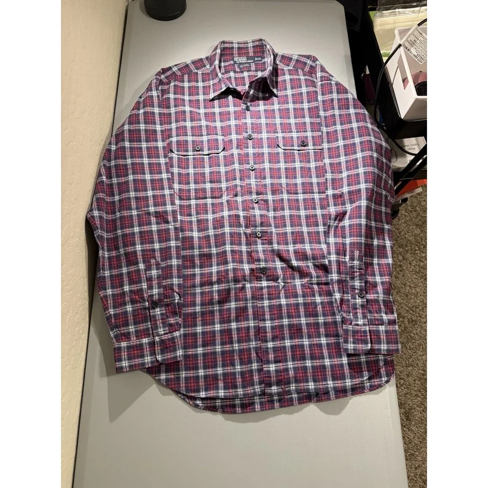 Polo Ralph Lauren‎ Men's G.I. Shirt Plaid Flannel Cotton 2XL XXL Long Sleeve